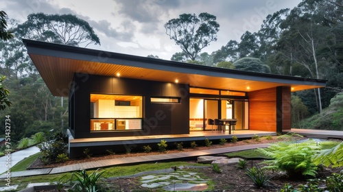 Modern-style architectural design featuring a flat roof house, perfect for design templates highlighting dream homes, house rental businesses, and property sales.