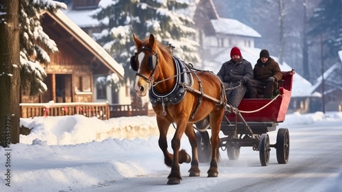 A Charming Horse Cart Ride Through the Snowy Landscape