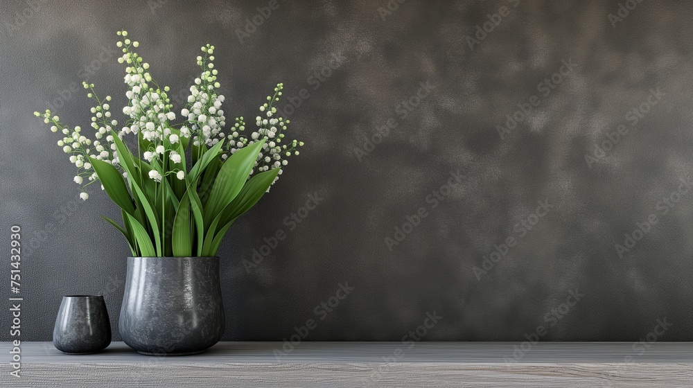 Lily of the Valley in interior, copy space. Generative AI