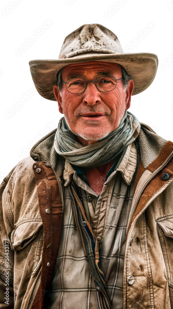 Seasoned Explorer in a Cowboy Hat, Transparent Background, Cut Out