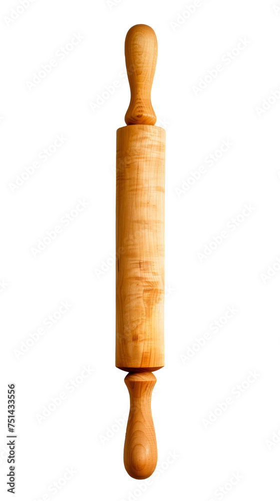 Classic Wooden Rolling Pin, Transparent Background, Cut Out