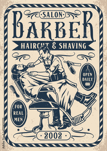 Barber salon vintage sticker monochrome