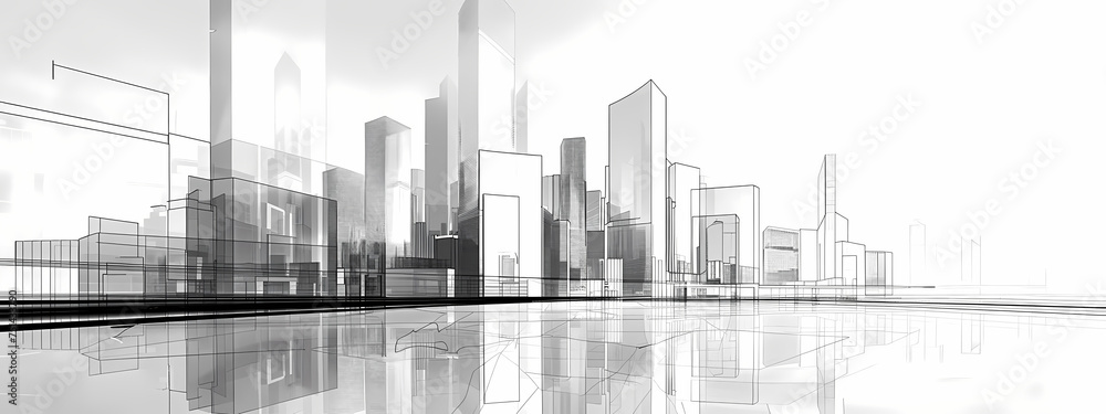 Fototapeta premium Echoes of Modernity: Sketching the Urban Future