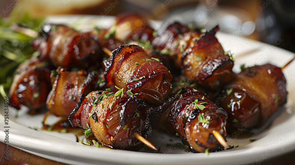 Plate of savory bacon wrapped dates