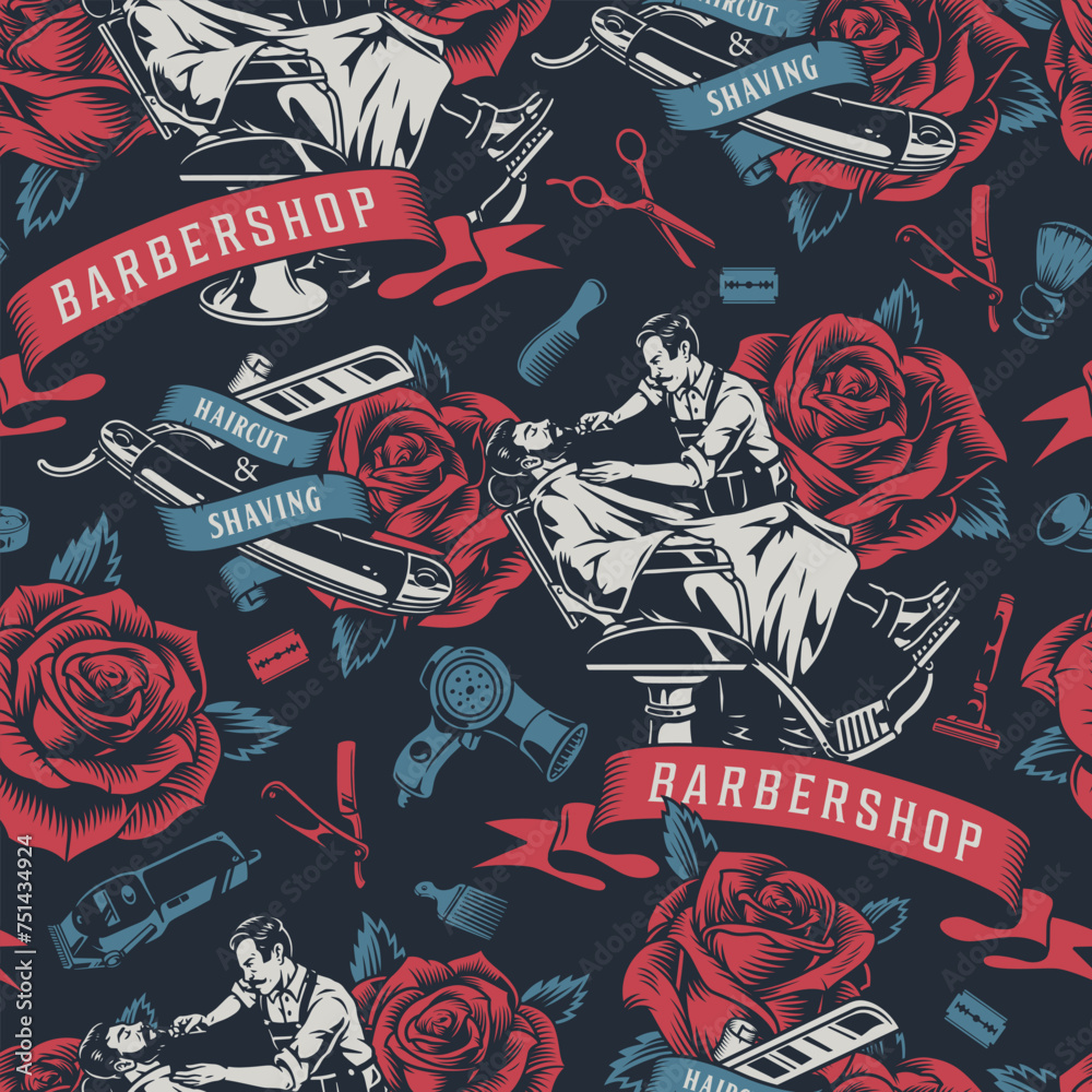 Barbershop colorful vintage seamless pattern