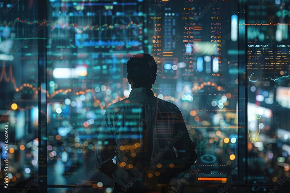 An image of a bustling city trading environment, holographic displays and individuals of various economic backgrounds and competitiveness Technological advancements in the financial services industry An image of a bustling city trading environment, holographic displays and individuals of various economic backgrounds and competitiveness Technological advancements in the financial services industry