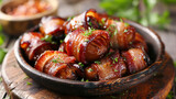 Plate of savory bacon wrapped dates