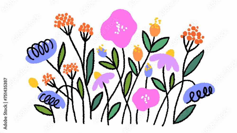 colorful illustration of spring's flowers without background