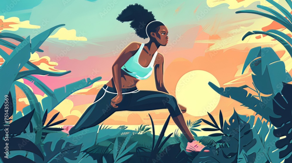 Healthy Lifestyle Illustration: An illustration emphasizing the principles of healthy eating, regular exercise, and mental well-being, highlighting the importance of a healthy lifestyle 