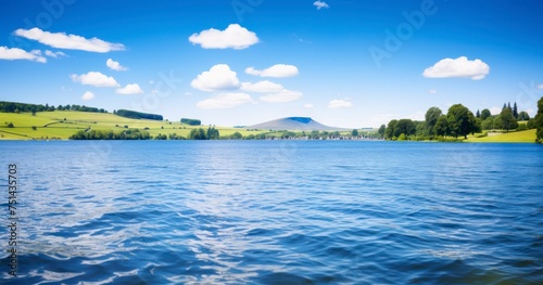 The Tranquil Beauty of a Lake Under the Expansive Blue Sky