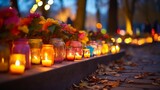 The Vibrant Tribute of Colorful Candles in a Cemetery for All Saints Day
