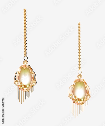 Lantern: Golden lantern decorated with matching stars and stars chain,white background.
