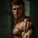 Portrait of a Young Muscular Man in a Photography Studio