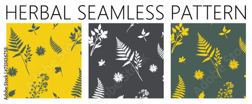 seamless herbal pattern for cosmetic products packaging, background, natural concept, trend color palette.