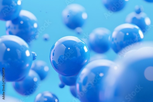 A blue sphere is surrounded by other blue spheres
