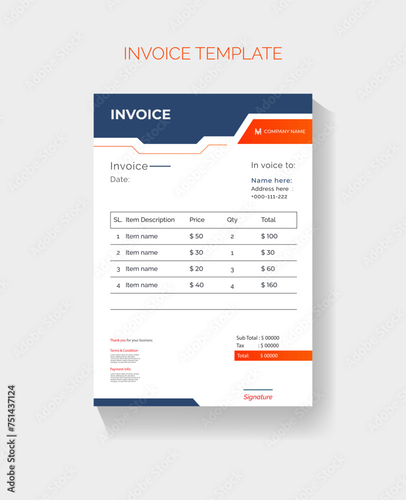 Vector Invoice stylish design template Vector Invoice stylish design template