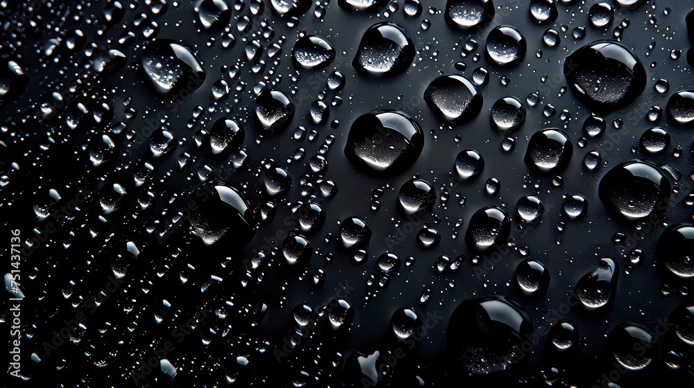 Water drops on a black background, shallow depth of field, Generative AI illustrations. Water drops on a black background, shallow depth of field, Generative AI illustrations.