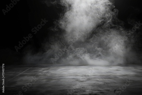 A black and white photo of a smokey room with a lot of smoke