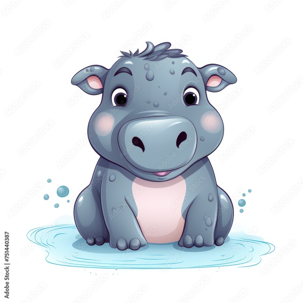 Cute cartoon 3d character hippopotamus on white background Cute cartoon 3d character hippopotamus on white background