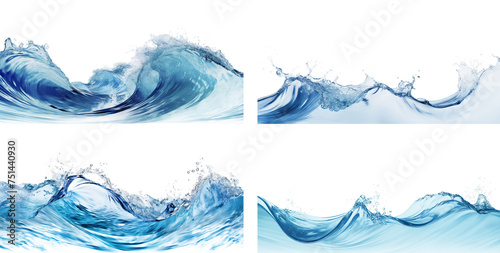 Fototapeta Naklejka Na Ścianę i Meble -  Set of clear sea water waves, cut out
