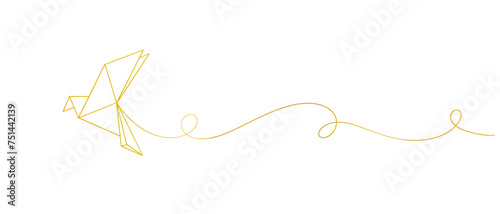 Origami of birds line art style with transparent background 