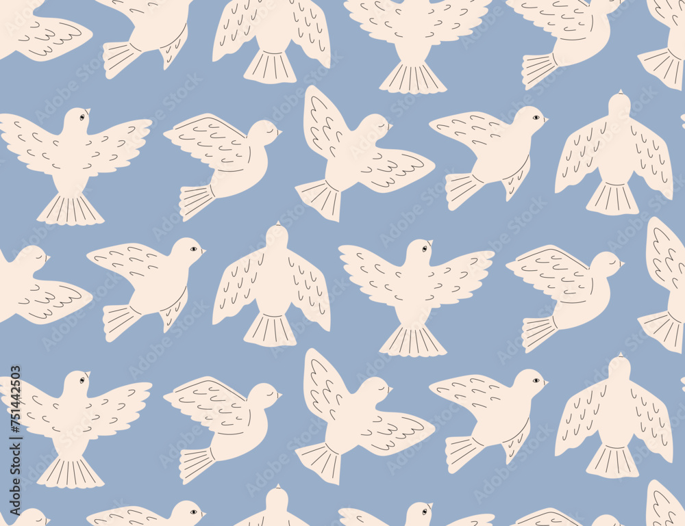 custom made wallpaper toronto digitalDove of peace seamless pattern. International Day of Peace. Peace and love, freedom, no war concept. Pacifism symbol. Vector illustration in flat hand drawn style