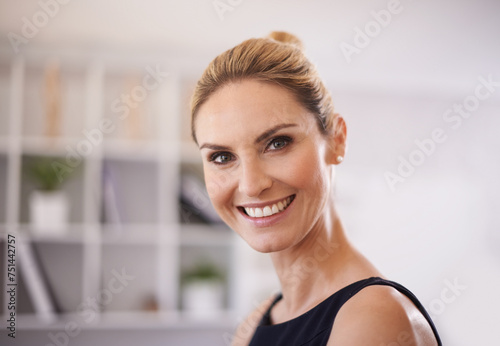 Free Download Business woman, portrait and happy entrepreneur in a creative office with confidence of a designer. Professional, career and female person at a fashion company with an art director ready for working - GFXLoad