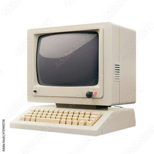 Vintage Computer With Keyboard and Mouse, Transparent Background, Cut Out