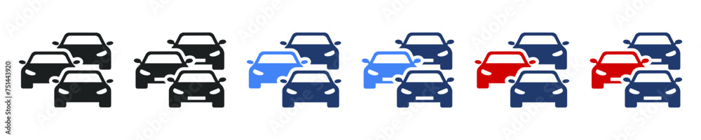 Car traffic jam vector icon. Cars convoy isolated vector silhouette. Automobile queue modern icons. Symbol jam traffic transport in vector design style