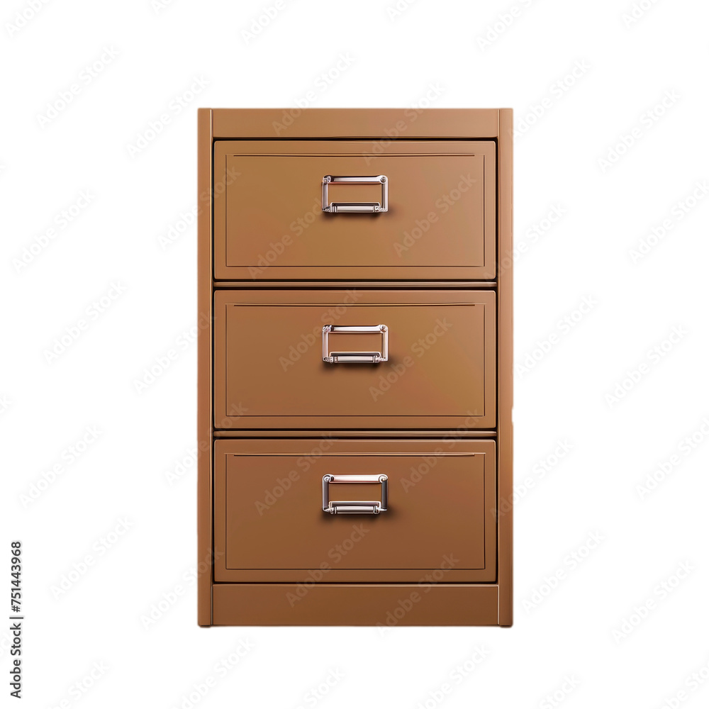 Brown Filing Cabinet With Three Drawers, Transparent Background, Cut Out Brown Filing Cabinet With Three Drawers, Transparent Background, Cut Out