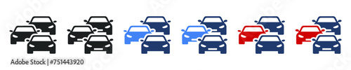 Car traffic jam vector icon. Cars convoy isolated vector silhouette. Automobile queue modern icons. Symbol jam traffic transport in vector design style