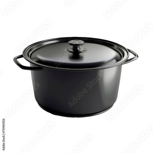 Classic Black Enamel Stockpot With Lid , Transparent Background, Cut Out