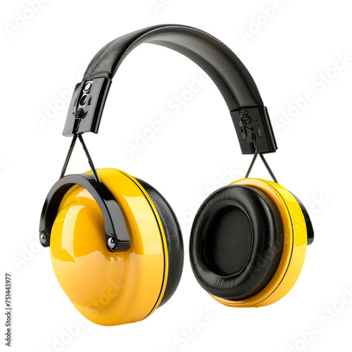 Yellow Protective Earmuffs for Workplace Safety, Transparent Background, Cut Out photo