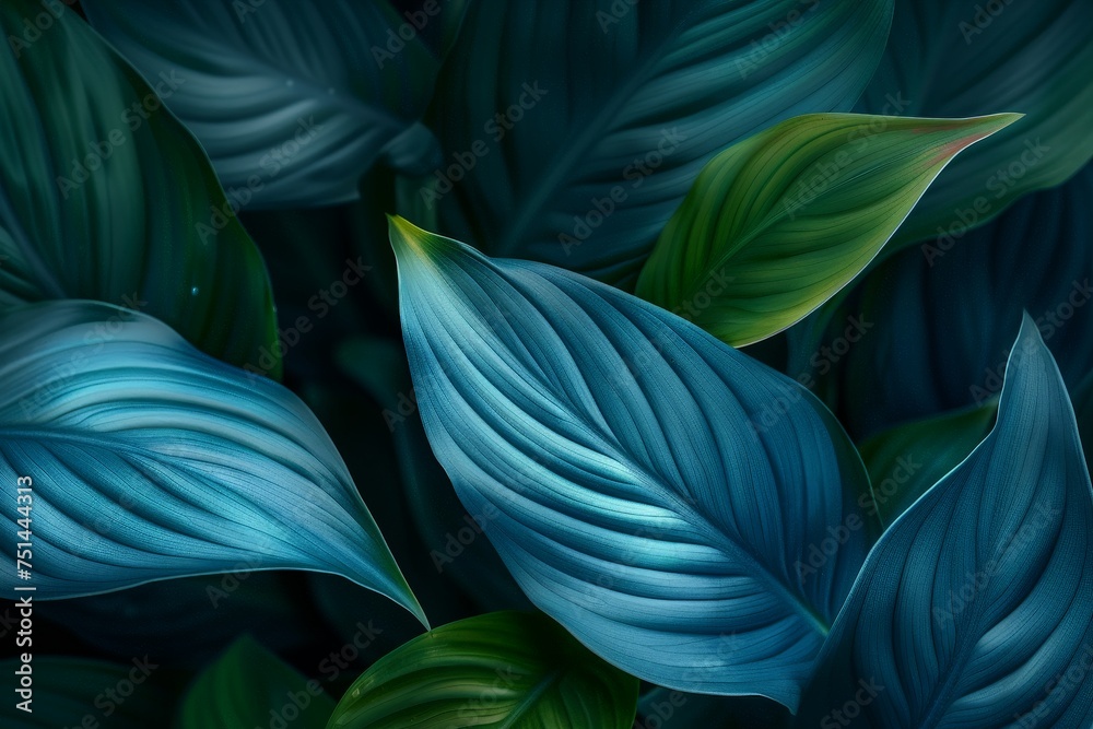 A close up of a leafy green plant with a blue hue