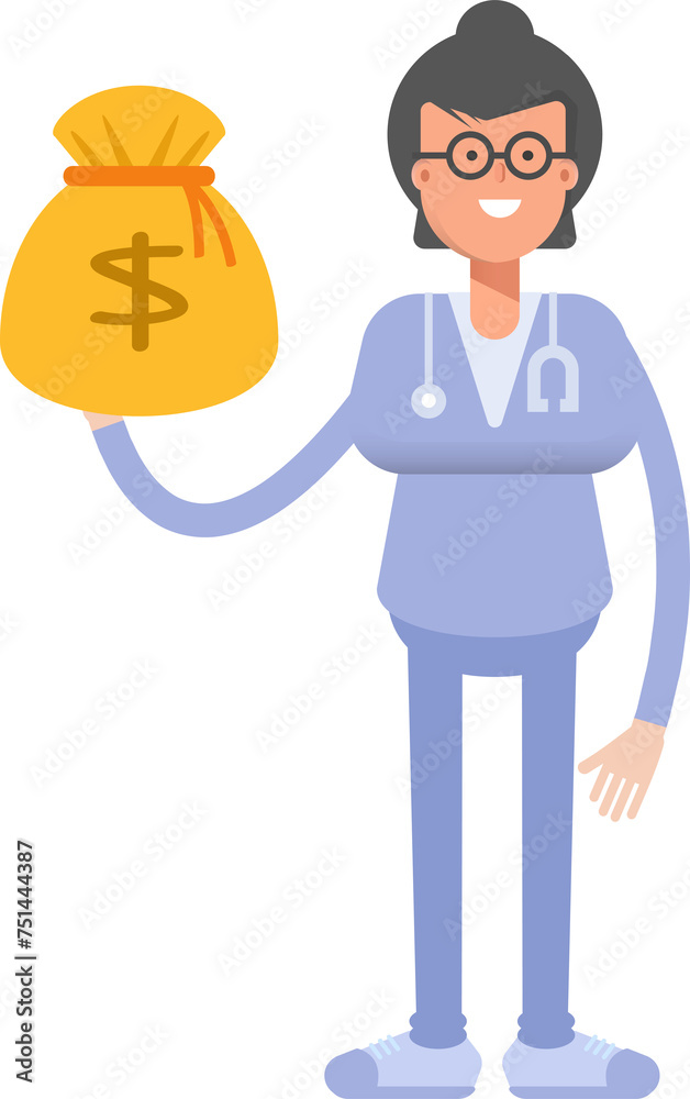 Female Doctor Character Holding Dollar Sack
Female Doctor Character Holding Dollar Sack