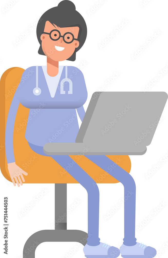 Female Doctor Character Working on Laptop
Female Doctor Character Working on Laptop