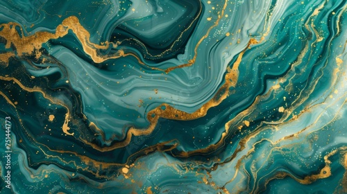 Trendy backdrop featuring a marble texture in shades of turquoise and gold