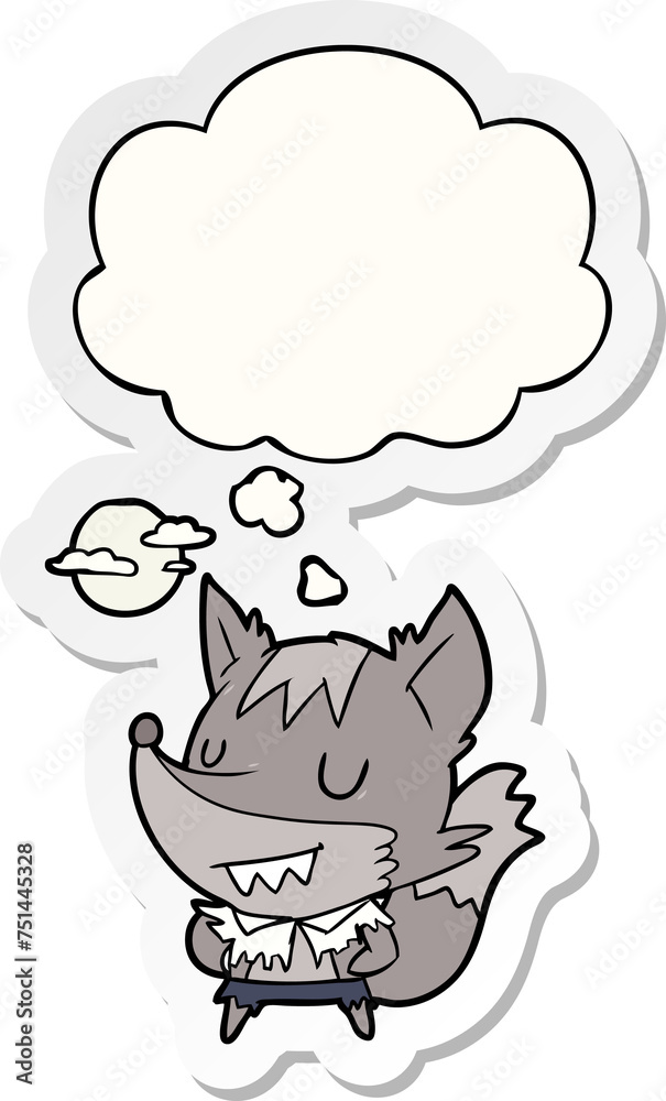 cartoon werewolf and thought bubble as a printed sticker