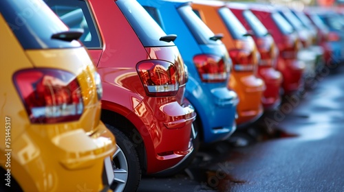 Colorful Row of Compact Cars in a Dealership