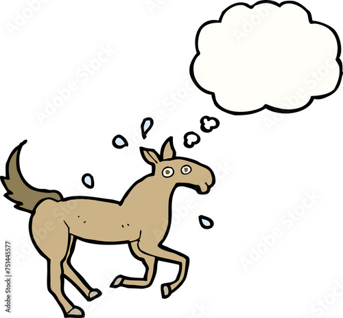 cartoon horse sweating with thought bubble