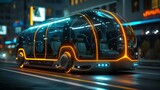 Futuristic Autonomous Shuttle Bus Glowing at Night