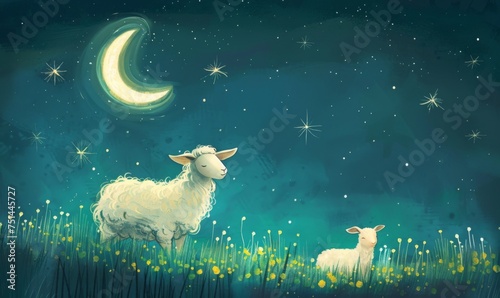 Eid Mubarak  featuring a playful sheep and lamb, ideal for adding a festive touch