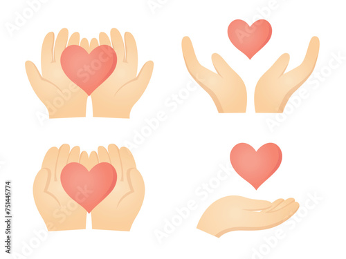 手のひらとハートのイラストセット