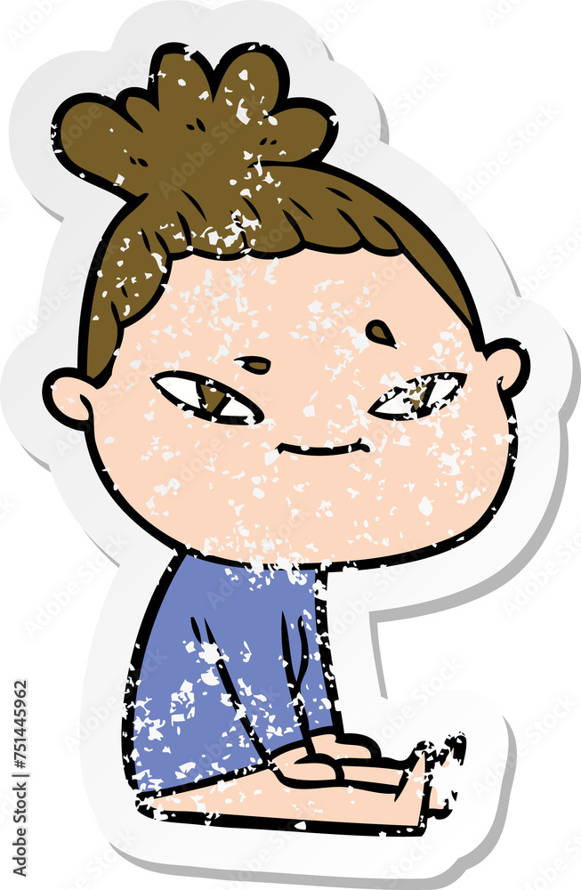 distressed sticker of a cartoon woman distressed sticker of a cartoon woman