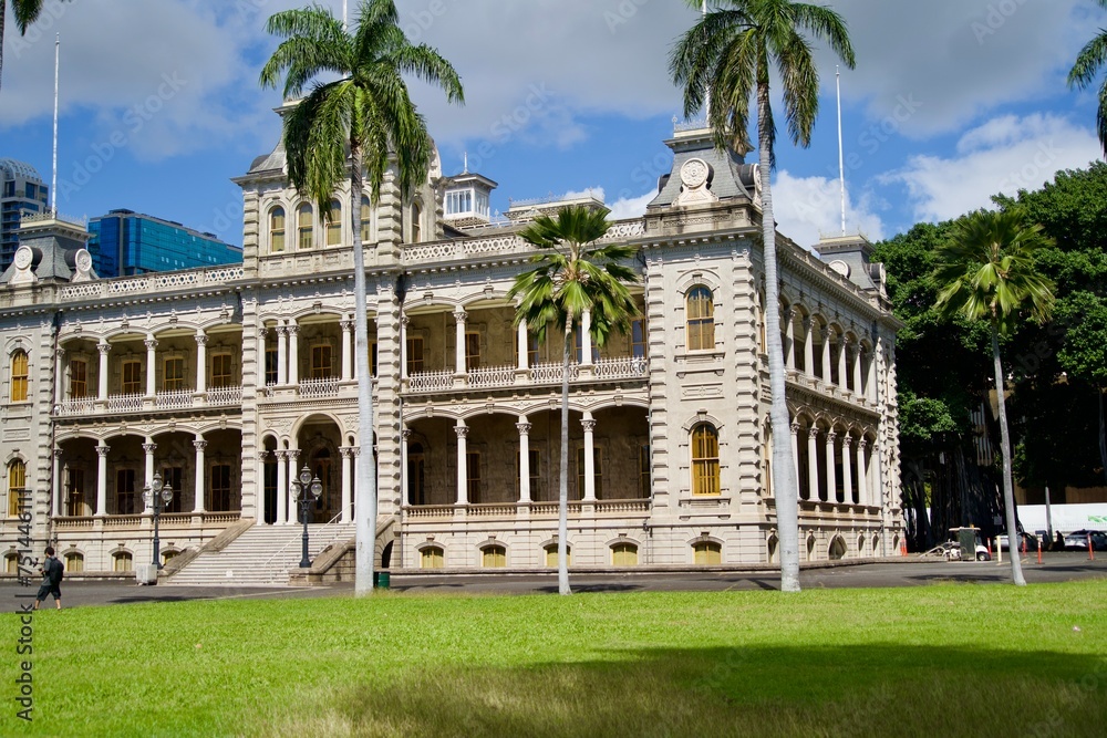 View of Iolani Palace and Garden in Hawaii