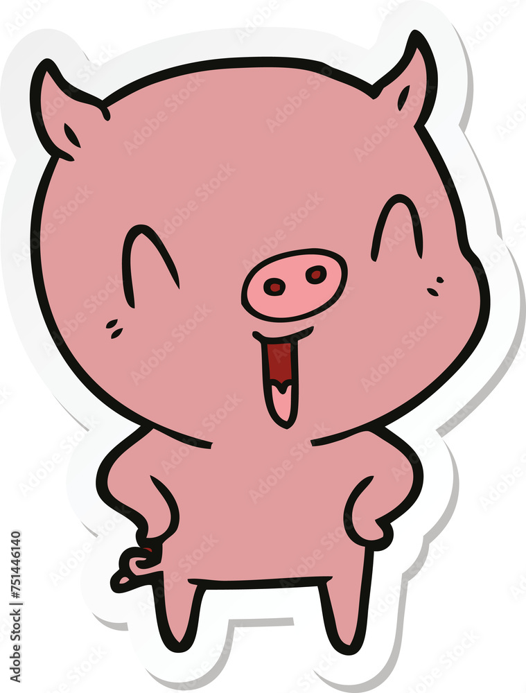 sticker of a happy cartoon pig sticker of a happy cartoon pig