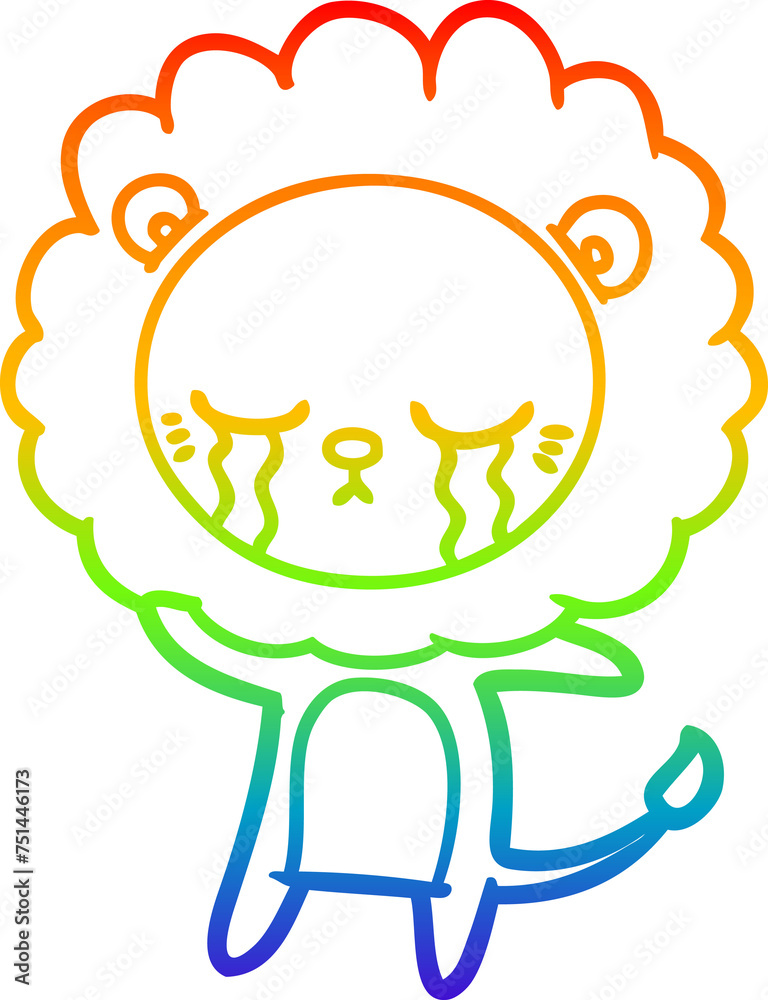 rainbow gradient line drawing crying cartoon lion rainbow gradient line drawing crying cartoon lion