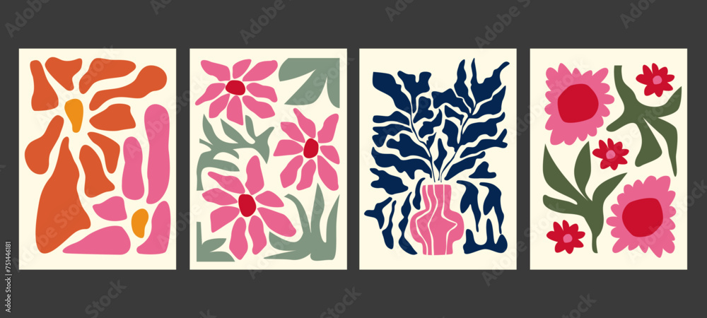 Abstract groovy floral poster. setVector art in modern style.Floral vector poster. Abstract groovy floral poster. setVector art in modern style.Floral vector poster.
