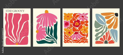 Abstract groovy floral poster.Vector art in modern style.Floral vector poster.