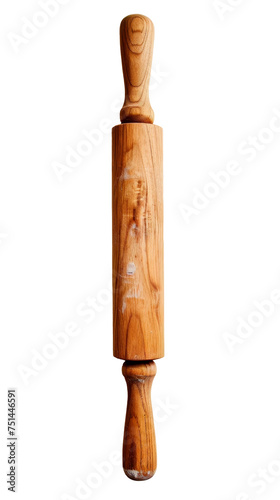 Traditional Wooden Rolling Pin, Transparent Background, Cut Out